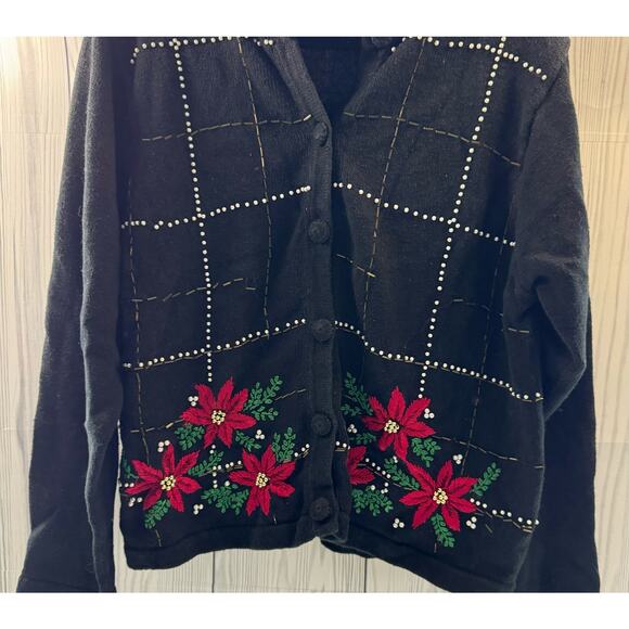 Vintage Lemon Grass Ugly Christmas Sweater Sz L Poinsettia w/ Scarf (READ) - Picture 3 of 9